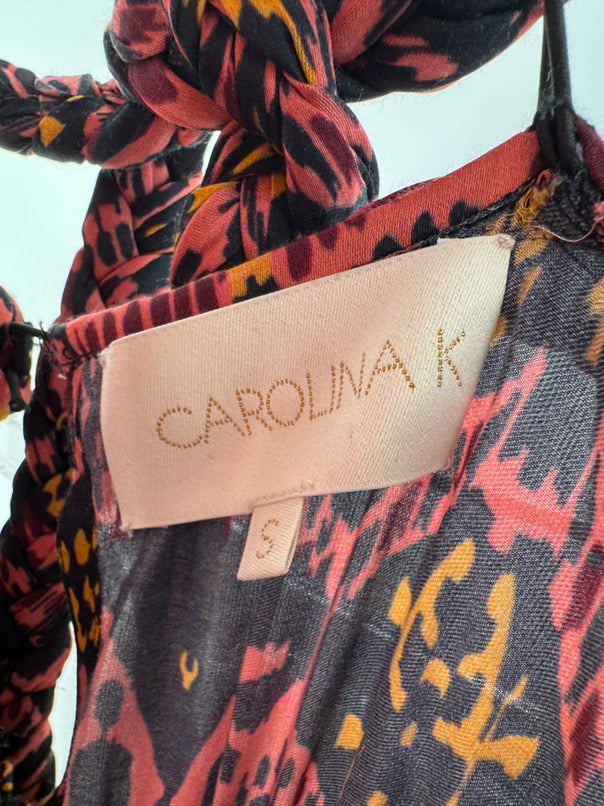 CAROLINA K Size S Salmon & Black Print Sleeveless Maxi-Dress