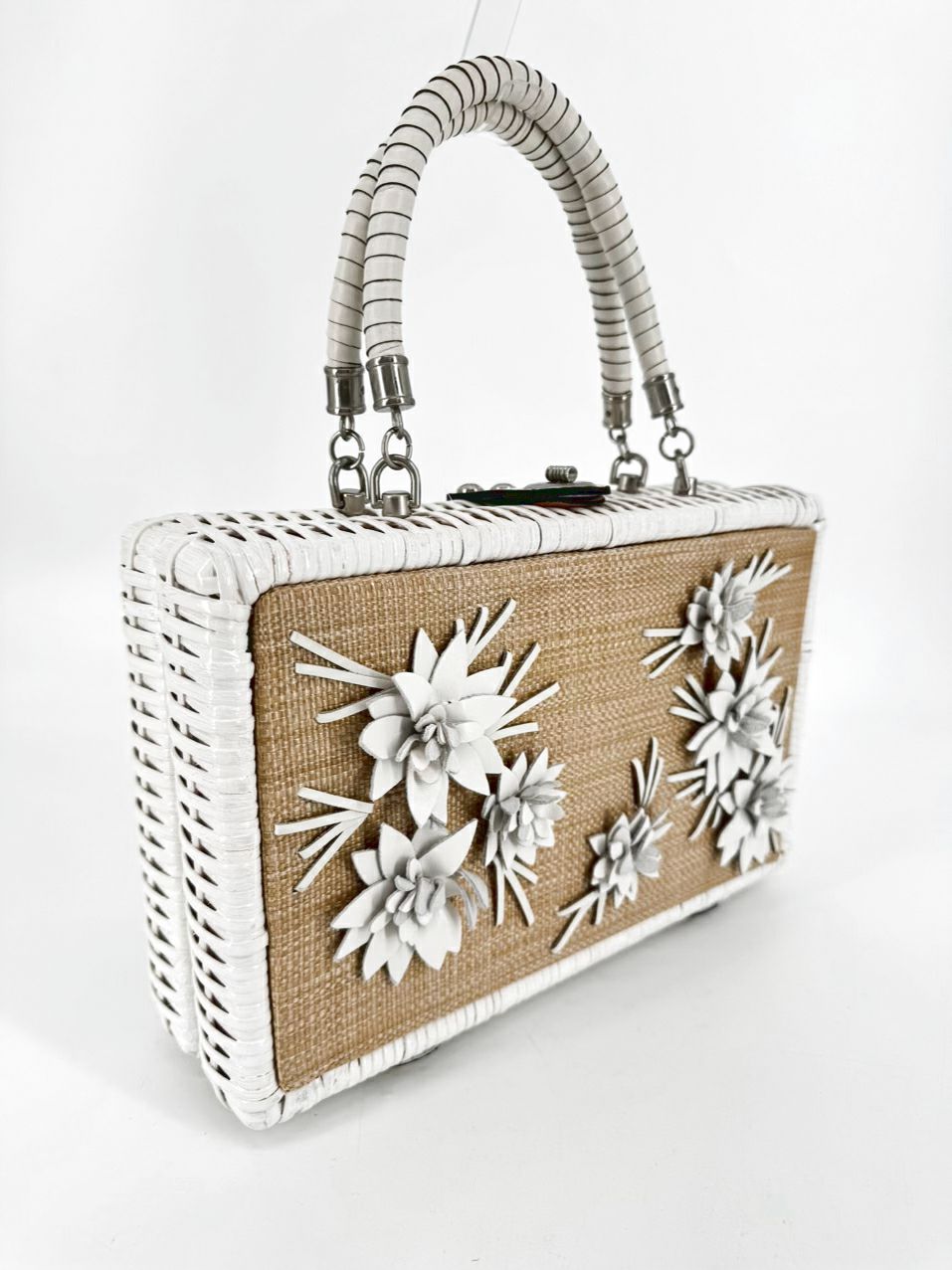PATRICIA NASH White & Cream Wicker Embroidered Purse