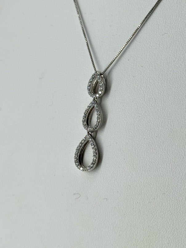 14K White Gold Diamond Cascading Teardrop Necklace