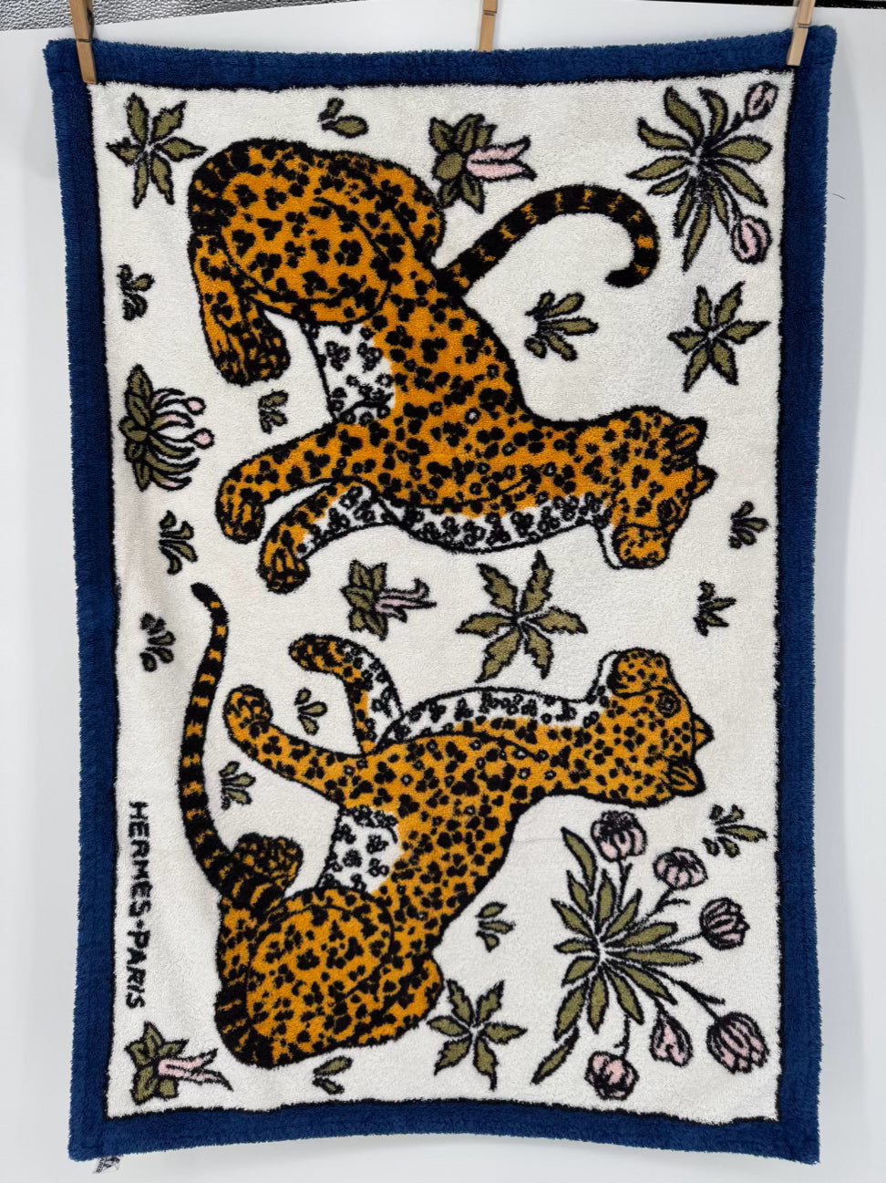 HERMES Blue & Yellow Cheetah Pair of Beach Towels