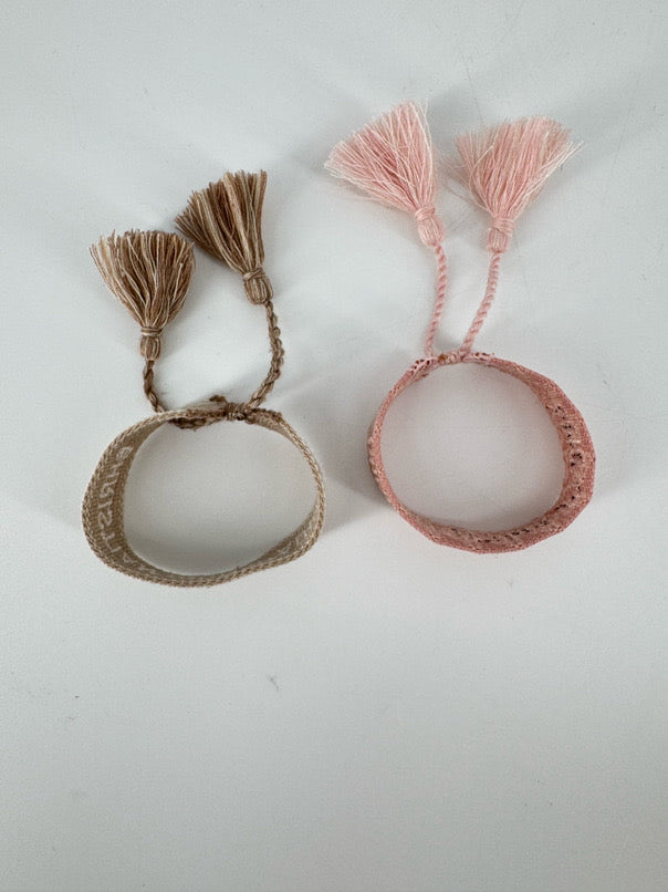 CHRISTIAN DIOR Pink & Tan Woven Pair of Bracelets