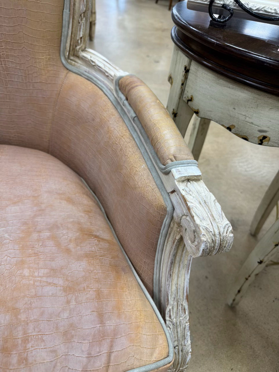 Salmon Leather-Look French Chair