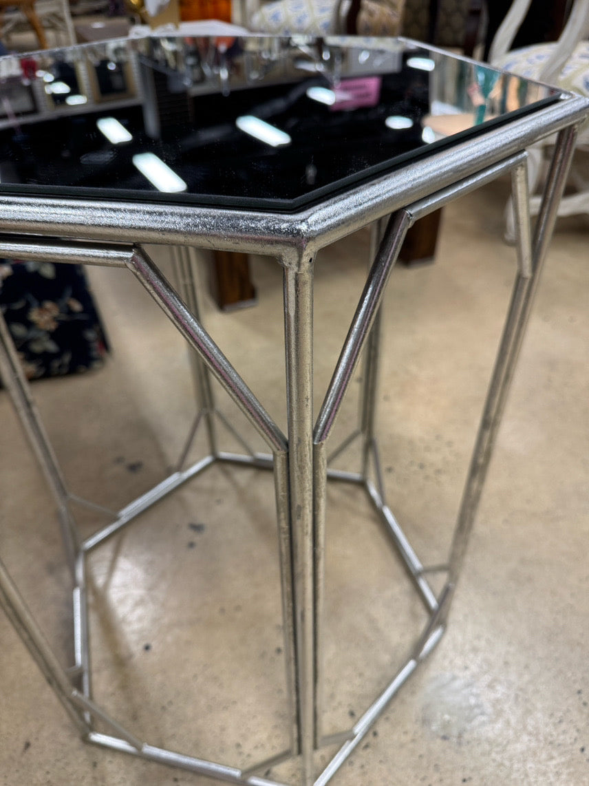 Silver Metal Mirror-Top End Table