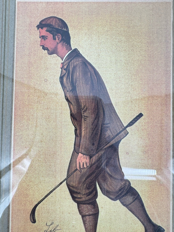 Set of 4 Framed Golfing Prints in Brown & Gold Frames