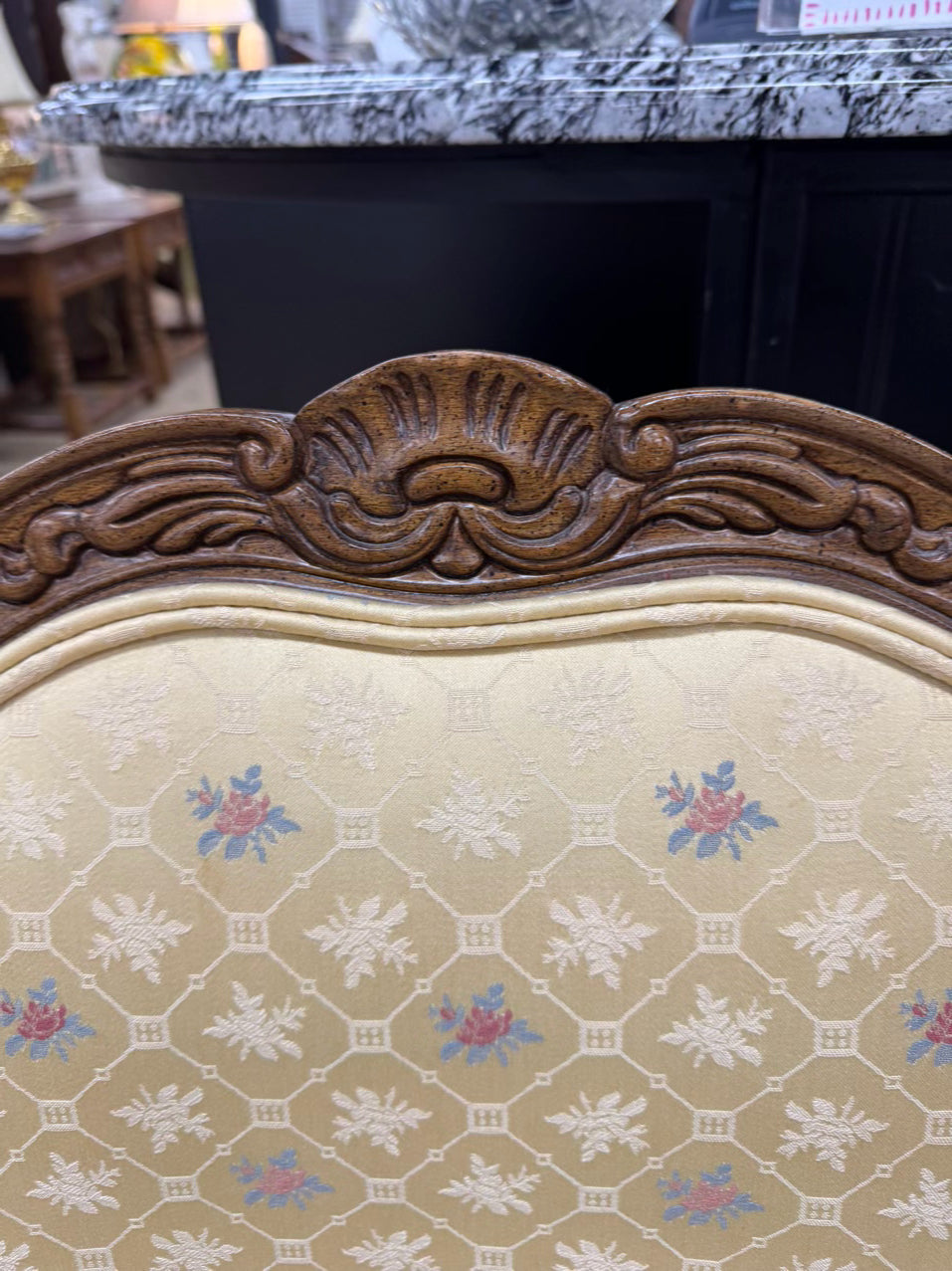 Yellow Floral Upholstered Wood Chair