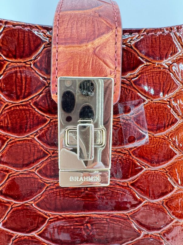 BRAHMIN Red & Orange Embossed Croc Carla Purse