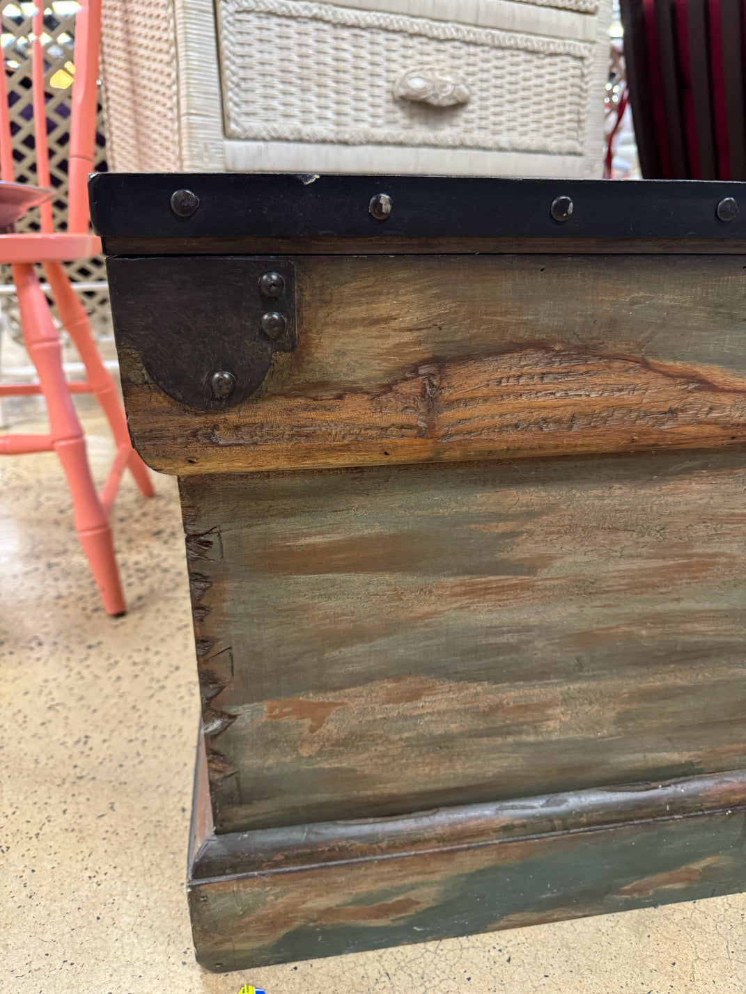 Taupe Distressed Wood Storage Trunk