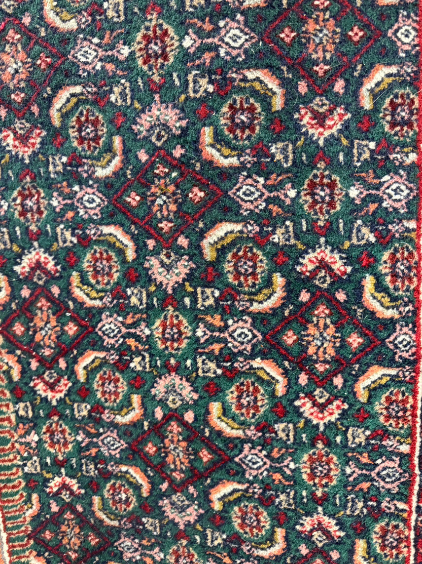 INDIA Green & Red Hand Knotted Wool Oriental Rug