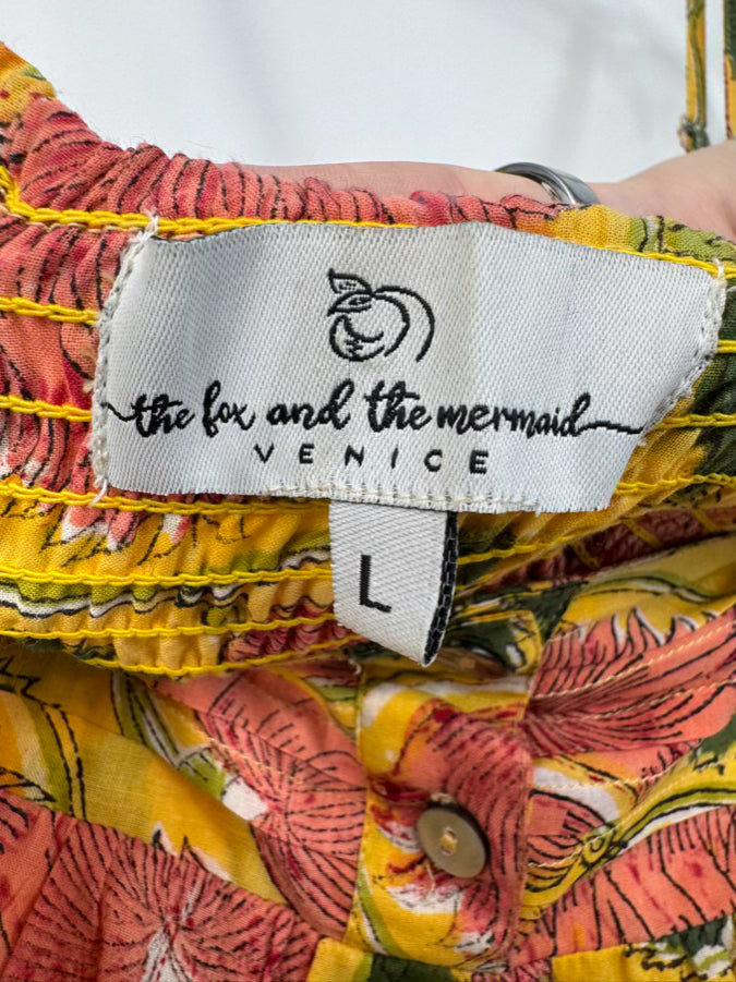 THE FOX AND THE MERMAID Size L Yellow Floral Print Sleeveless Dress