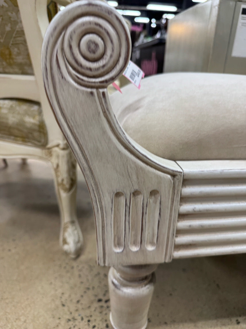 Wood Cream Suede-Like Upholstered Bench