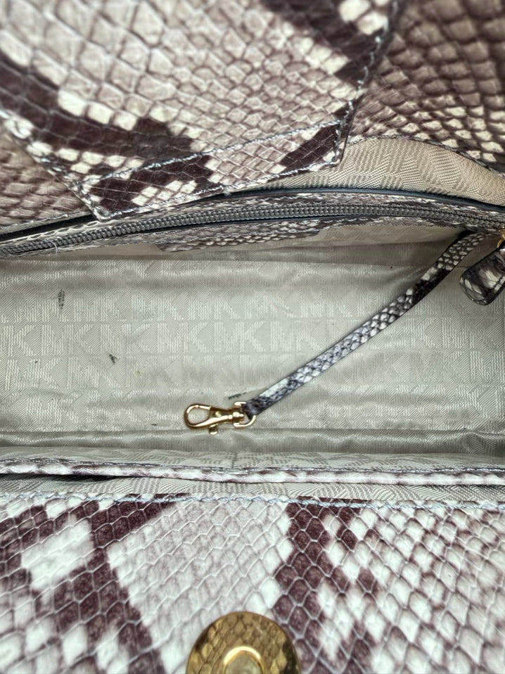 MICHAEL MICHAEL KORS Hamilton Taupe & White Animal Print Purse
