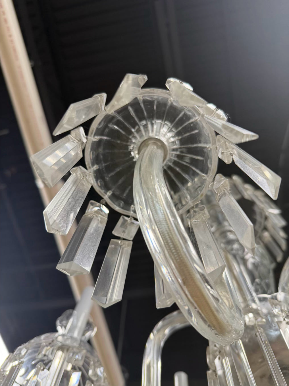 Clear & Silver Crystal & Polished Chrome 6 Arm Chandelier w/ Prisms