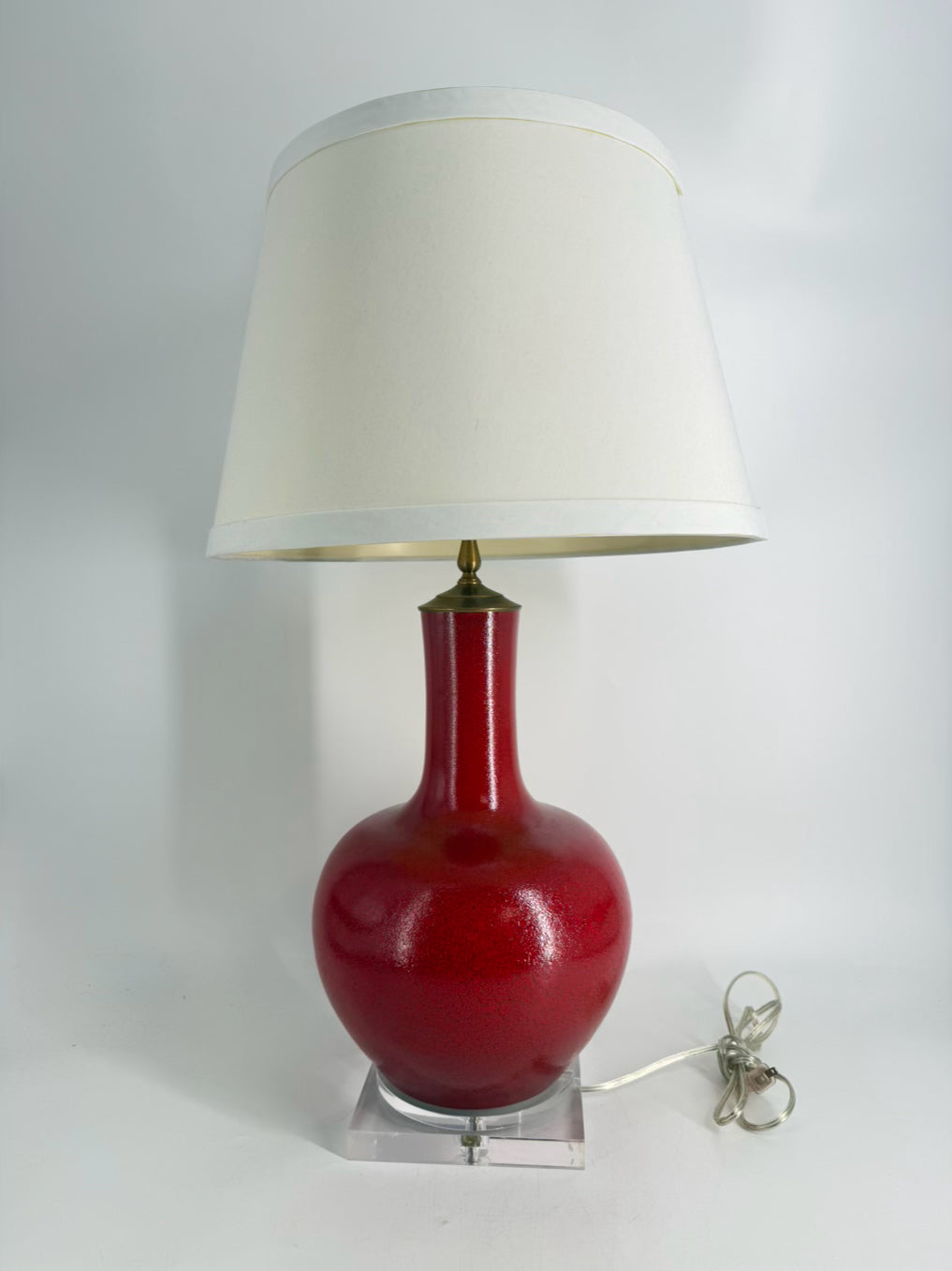 Red Ceramic Lamp w/ Lucite Bottom & Shade