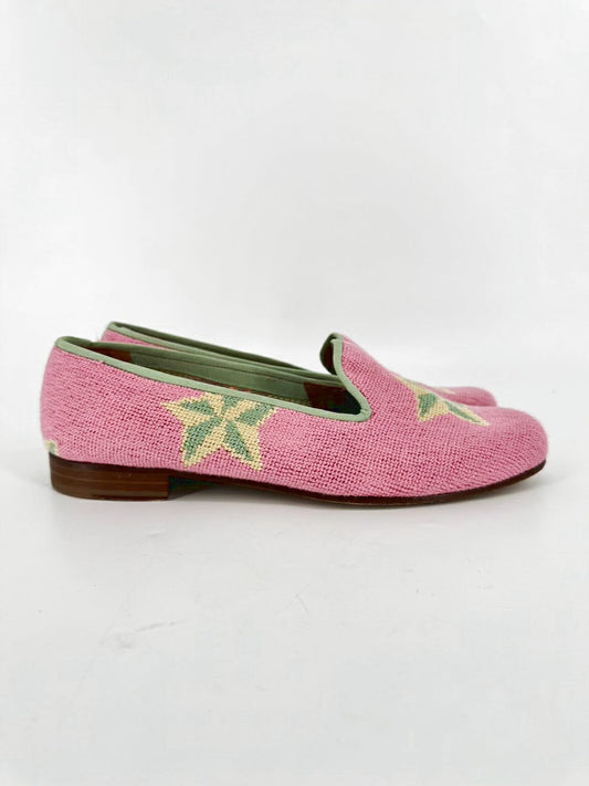 STUBBS & WOOTTON Size 9.5 Pink & Green Leather & Terrycloth Starfish Flats