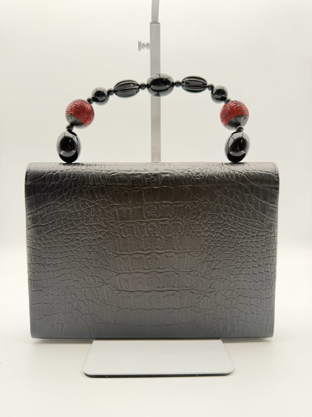 RAFAEL SANCHEZ Red & Black Embossed Evening Bag w/ Cinnabar Detail