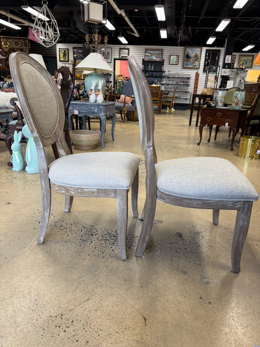White Wash Wood Upholstered Pair of Side Chairs
