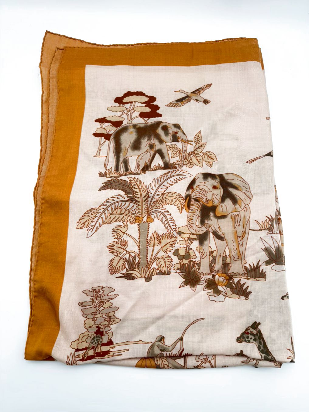 RANI ARABELLA Orange & Cream Cashmere & Silk Large Safari Scarf