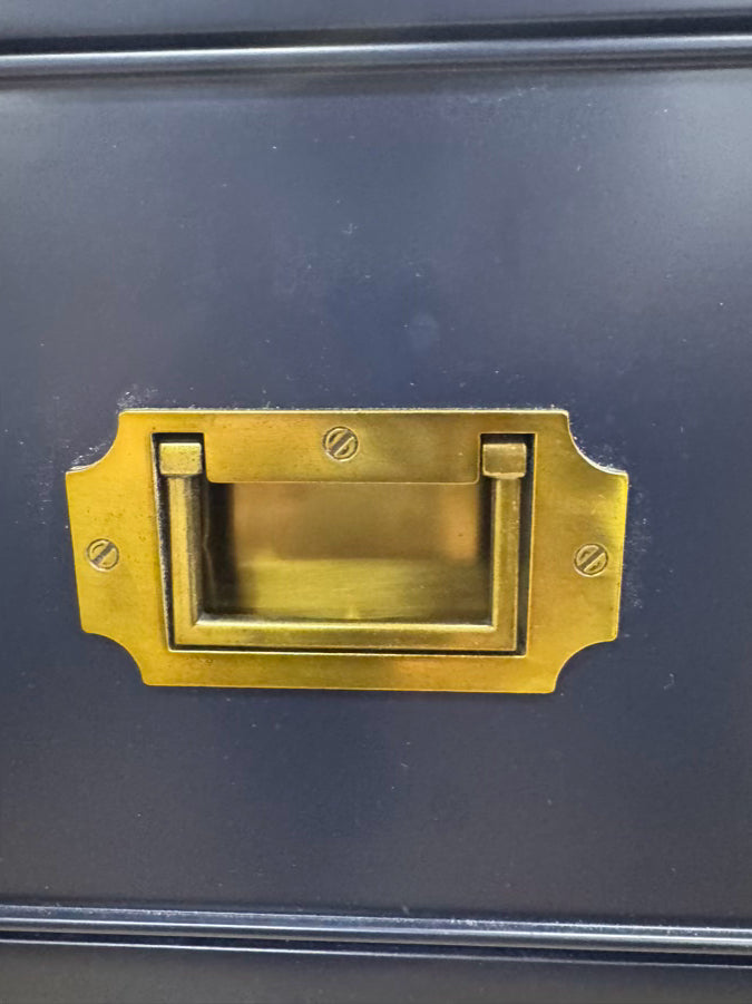 WILLIAMS SONOMA Navy Campaign Pair of End Tables