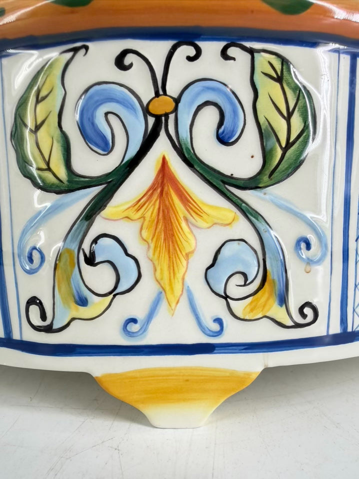 FITZ AND FLOYD RICAMO White, Yellow & Blue Rabbit Figural Soup Tureen w/ Ladle