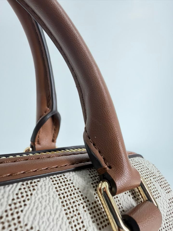 MICHAEL KORS Beige & Brown Mini Monogram Crossbody Bag