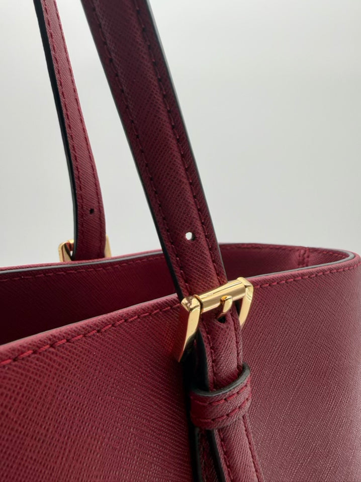 MICHAEL KORS Burgundy Jet Set Saffiano Leather Pocket Tote w/ Gold Tone Hardware