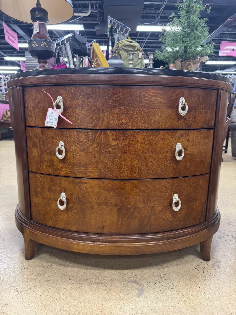 THOMASVILLE Wood Bow Front Credenza w/ Black Stone Top