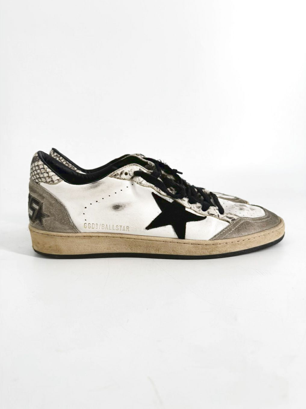 GOLDEN GOOSE Size 45 White & Black Leather Sparkle Sneakers
