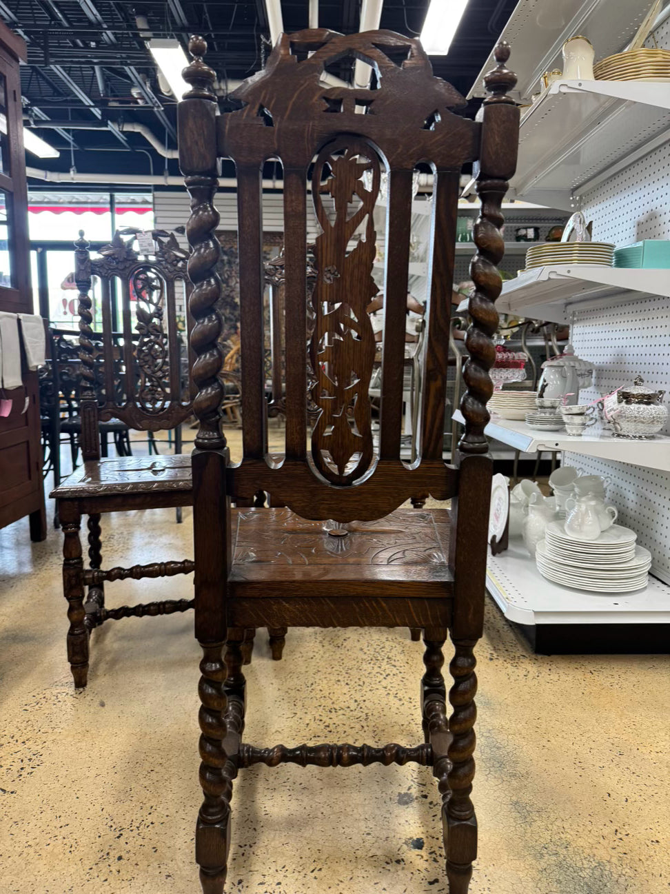 Carved Oak English Set of 3 Chairs