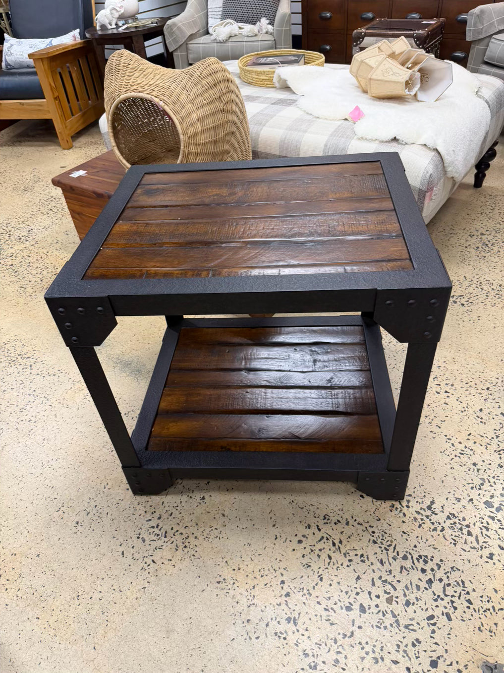 Brown & Black Wood & Metal Industrial Look End Table