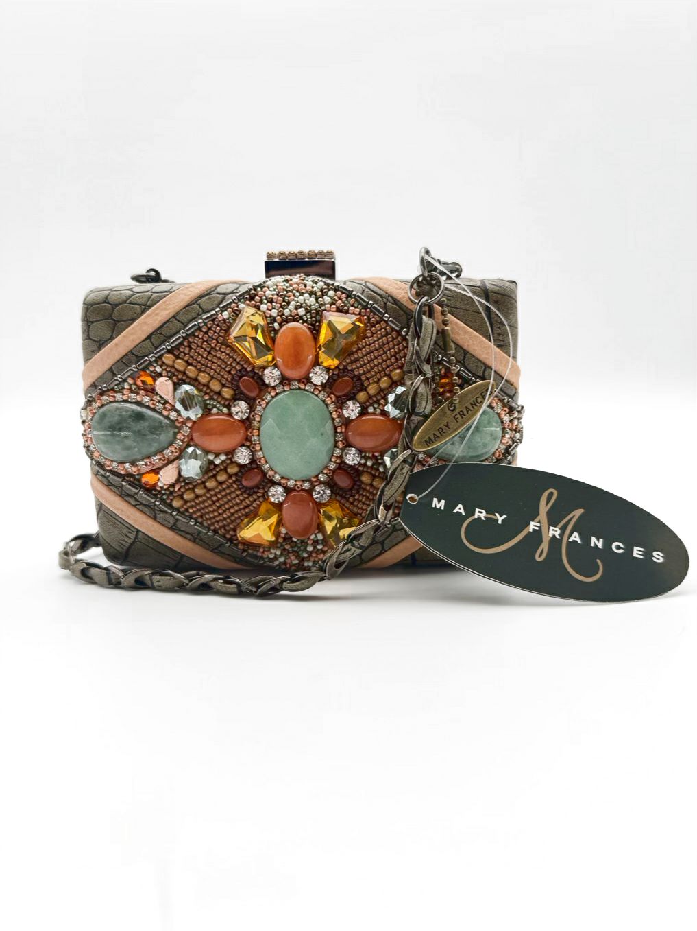 MARY FRANCES Cast A Spell Beaded Blue & Orange Clutch Bag NWT