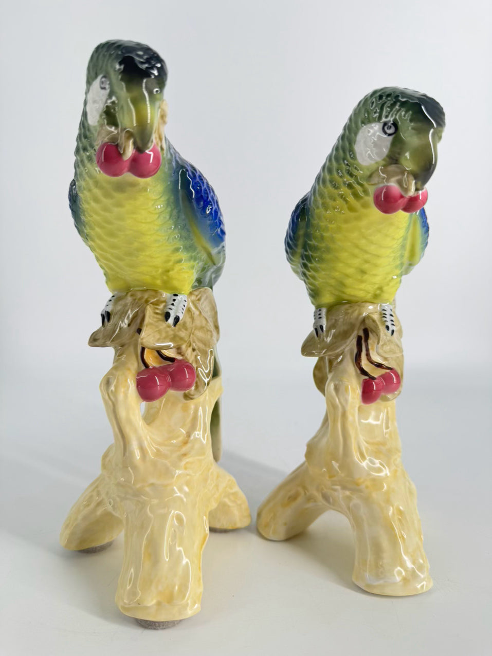 Blue & Yellow Pair of Parrots Porcelain Figures