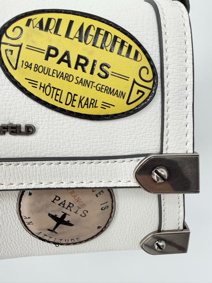 KARL LAGERFELD White Leather Patches Crossbody Bag