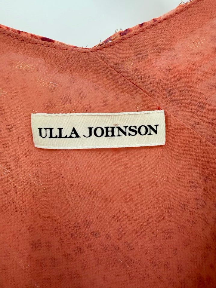 ULLA JOHNSON Size 6 Coral & Purple Silk Belted Dress