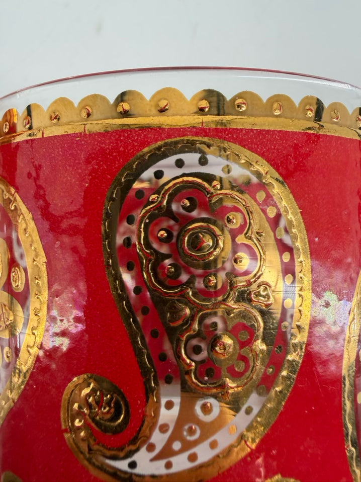 CULVER Red & Gold Glass Set Of 8 Drinking Glasses