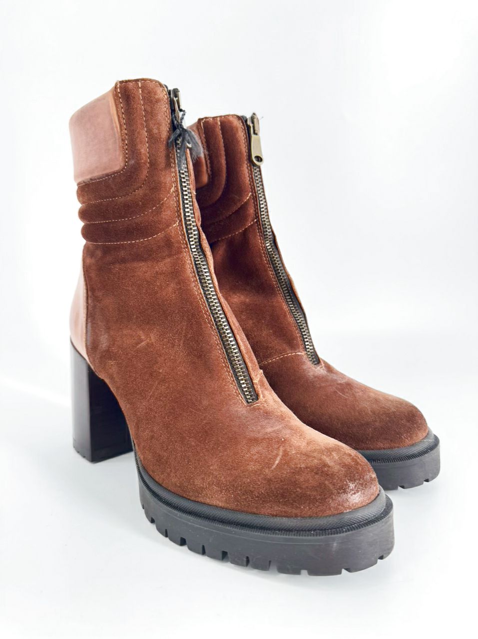 EMANUELE CASTRO Size 9 Chestnut Leather & Suede Booties