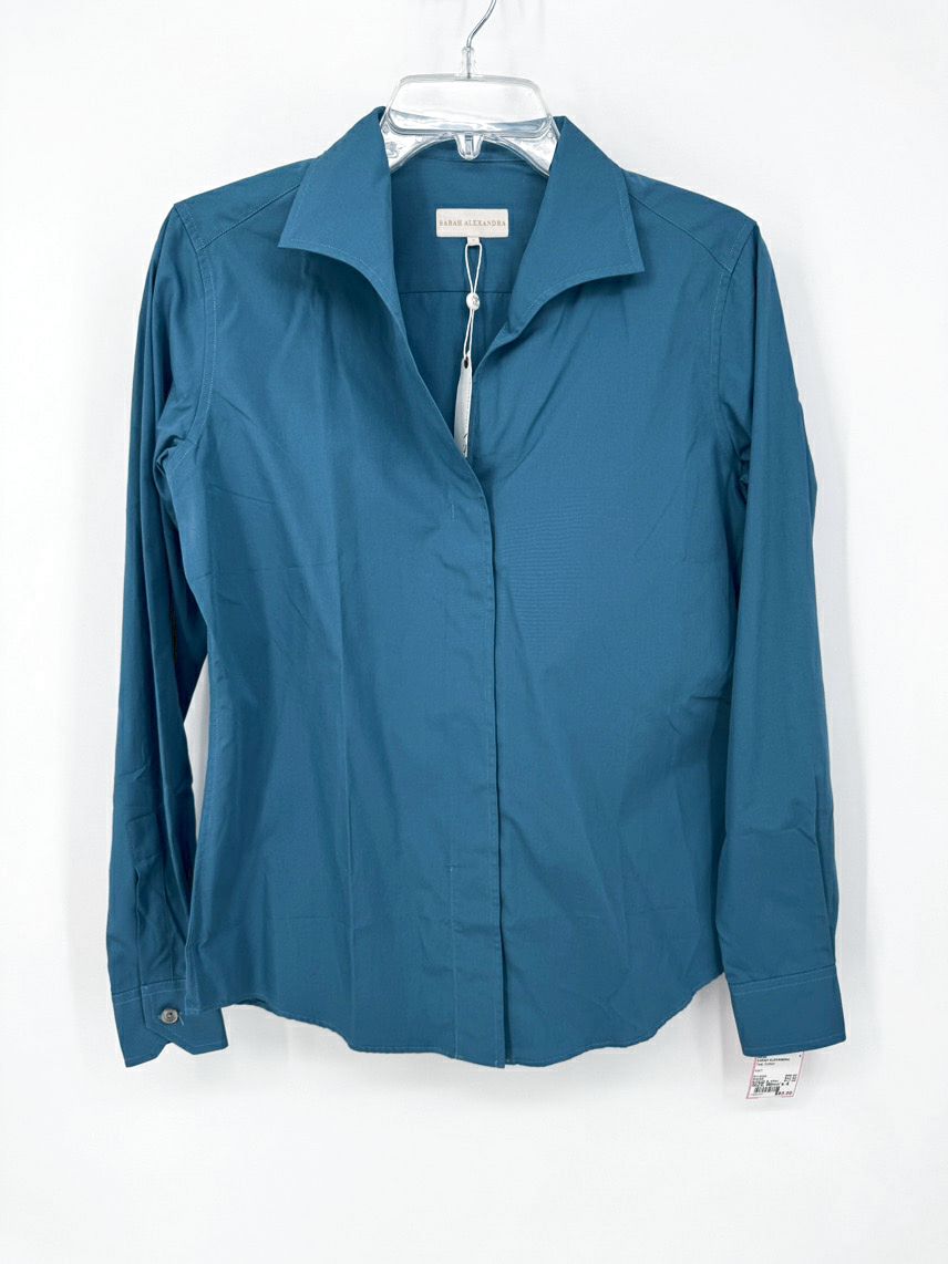 SARAH ALEXANDRA Size 4 Teal Cotton Button Down Blouse NWT