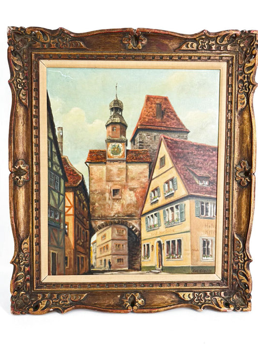 VINTAGE Street in Germany Painting in Gold Frame
