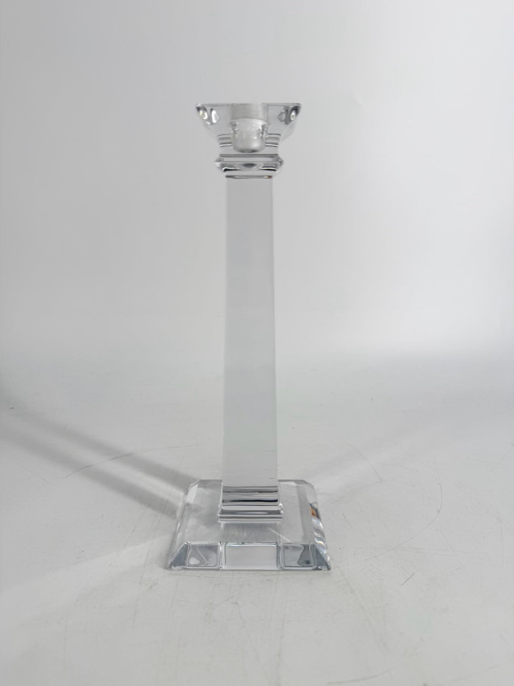 TIFFANY & CO. Clear Glass Tall Candleholder w/ Square Base