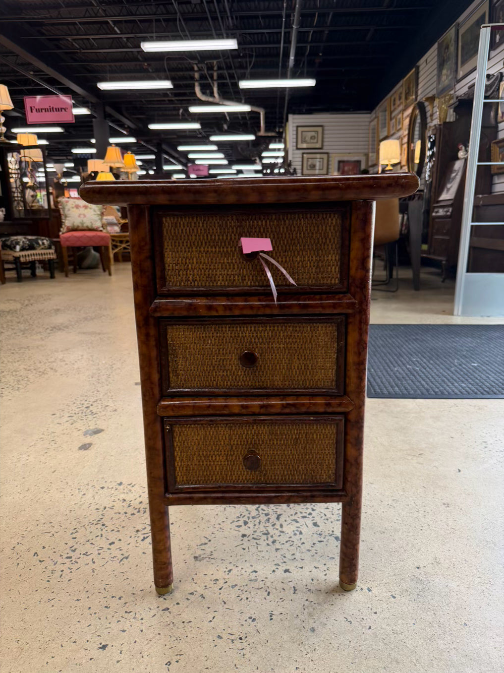 Wood & Woven Bamboo Look 3 Drawer Chest