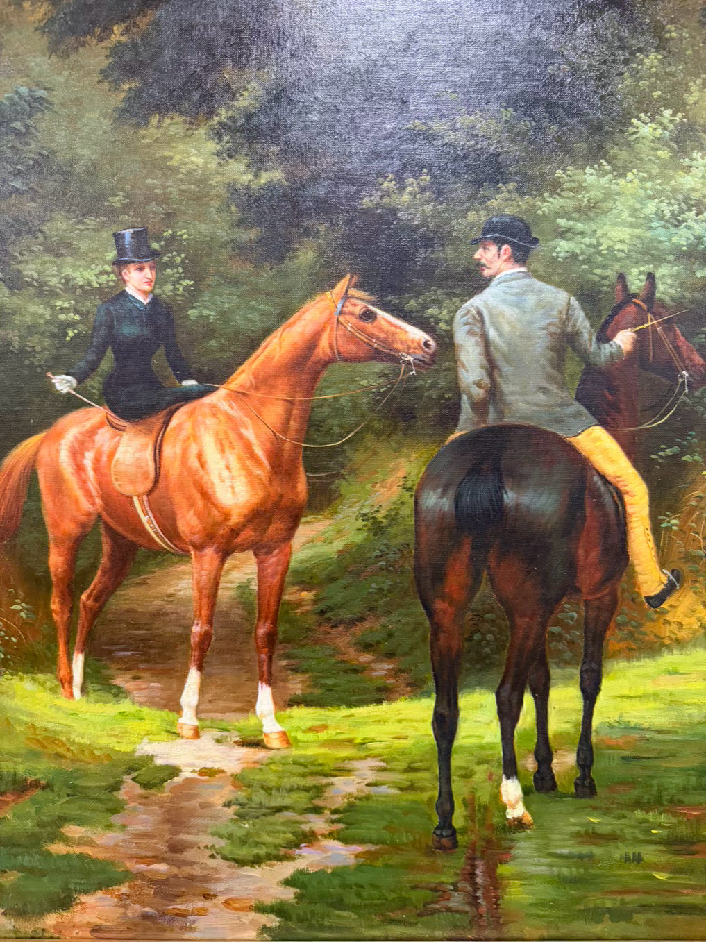 Equestrian Scene Painting In Gold Frame