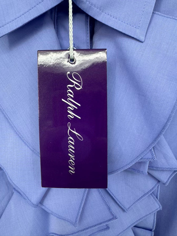 RALPH LAUREN PURPLE LABEL Size 8 Lavender Cotton Ruffle Detail Blouse NWT
