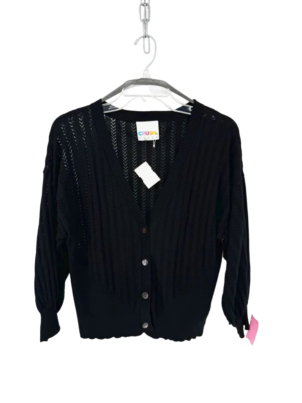 CRUSH Wmn's Size S Black Pointelle Cotton, Silk & Cashmere Cardigan NWT