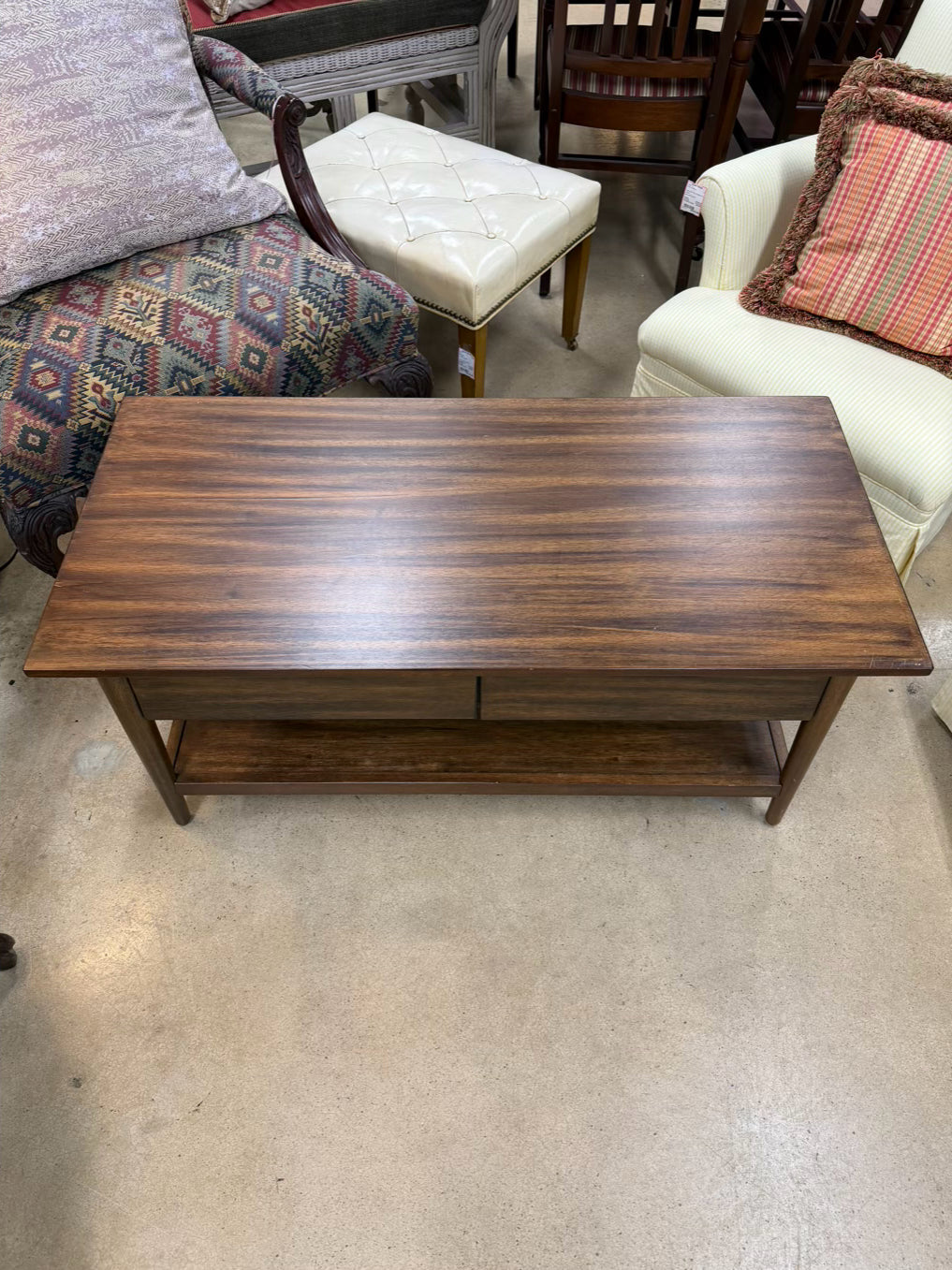 Dark Wood Mid Century Look Coffee Table w/ 2 Drawers