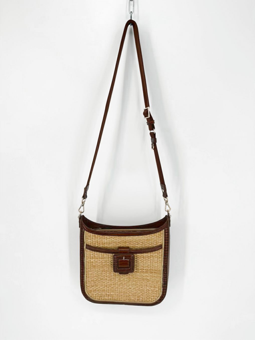 BRAHMIN Cognac & Natural Raffia & Leather Purse