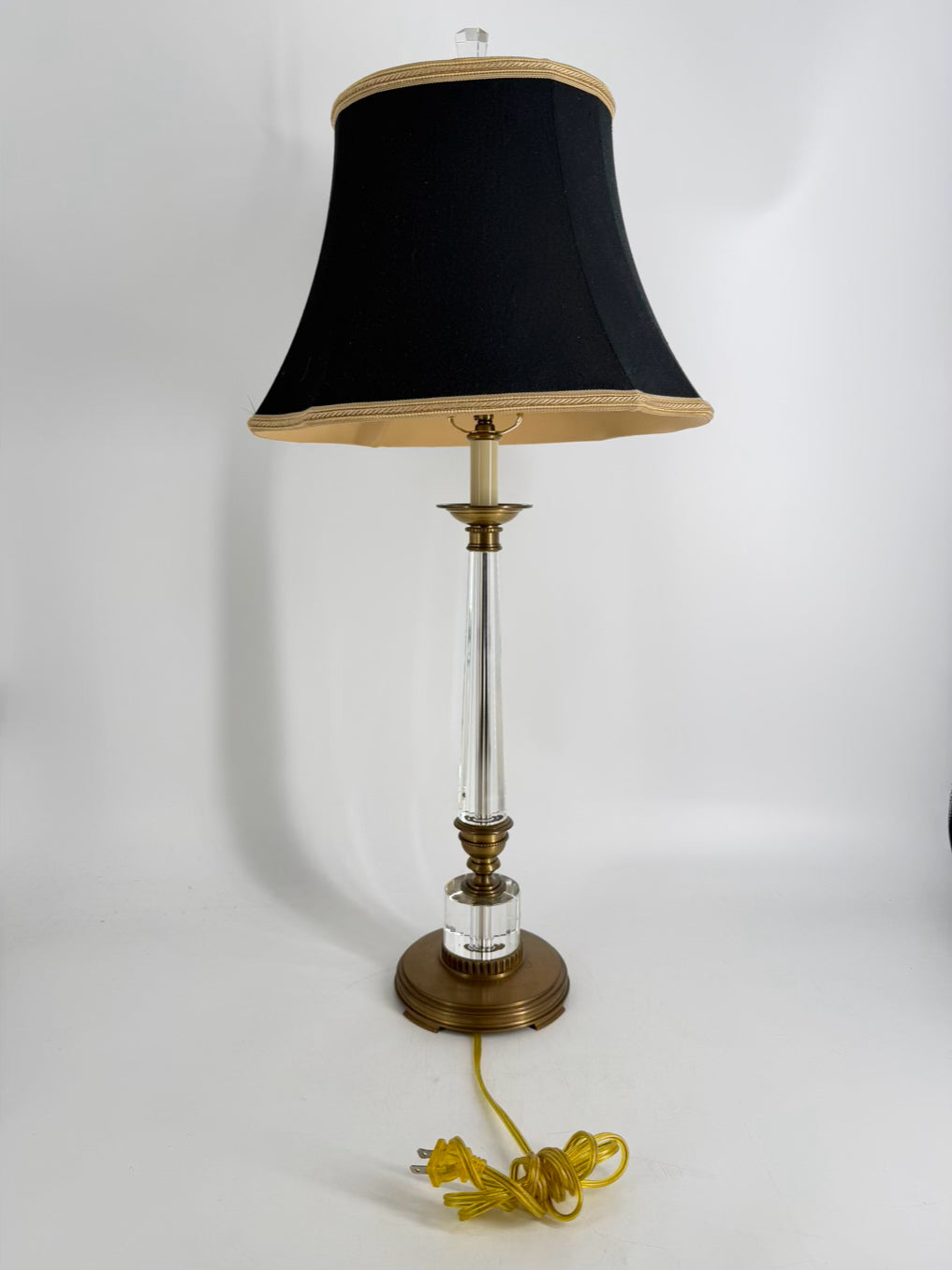 DECORATIVE CRAFTS Crystal & Brass Lamp w/ Black Shade