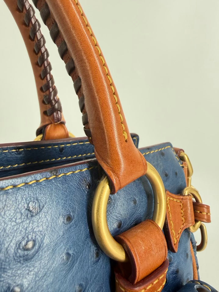 DOONEY & BOURKE Blue & Brown Ostrich Embossed Leather Pocket Satchel