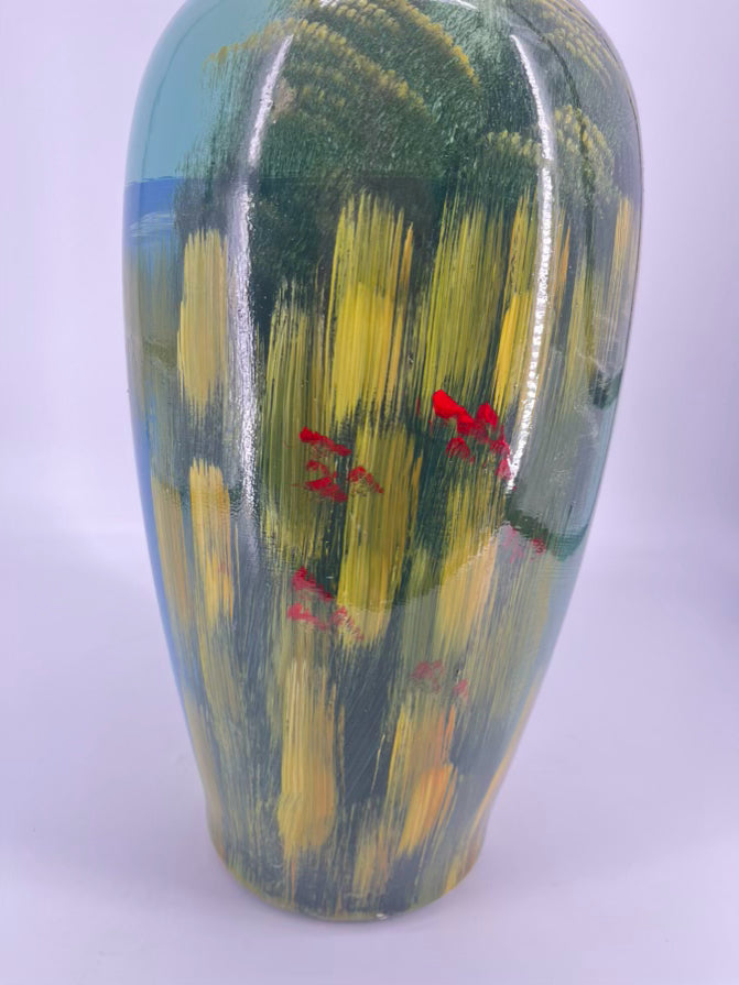 ABBY GELINA Green & Yellow Painted Boat Scene Vase