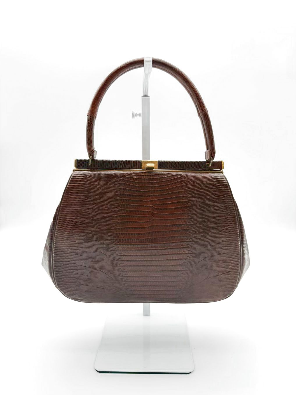 VINTAGE BELLESTONE 1950's Brown Lizard Embossed Top Handle Purse