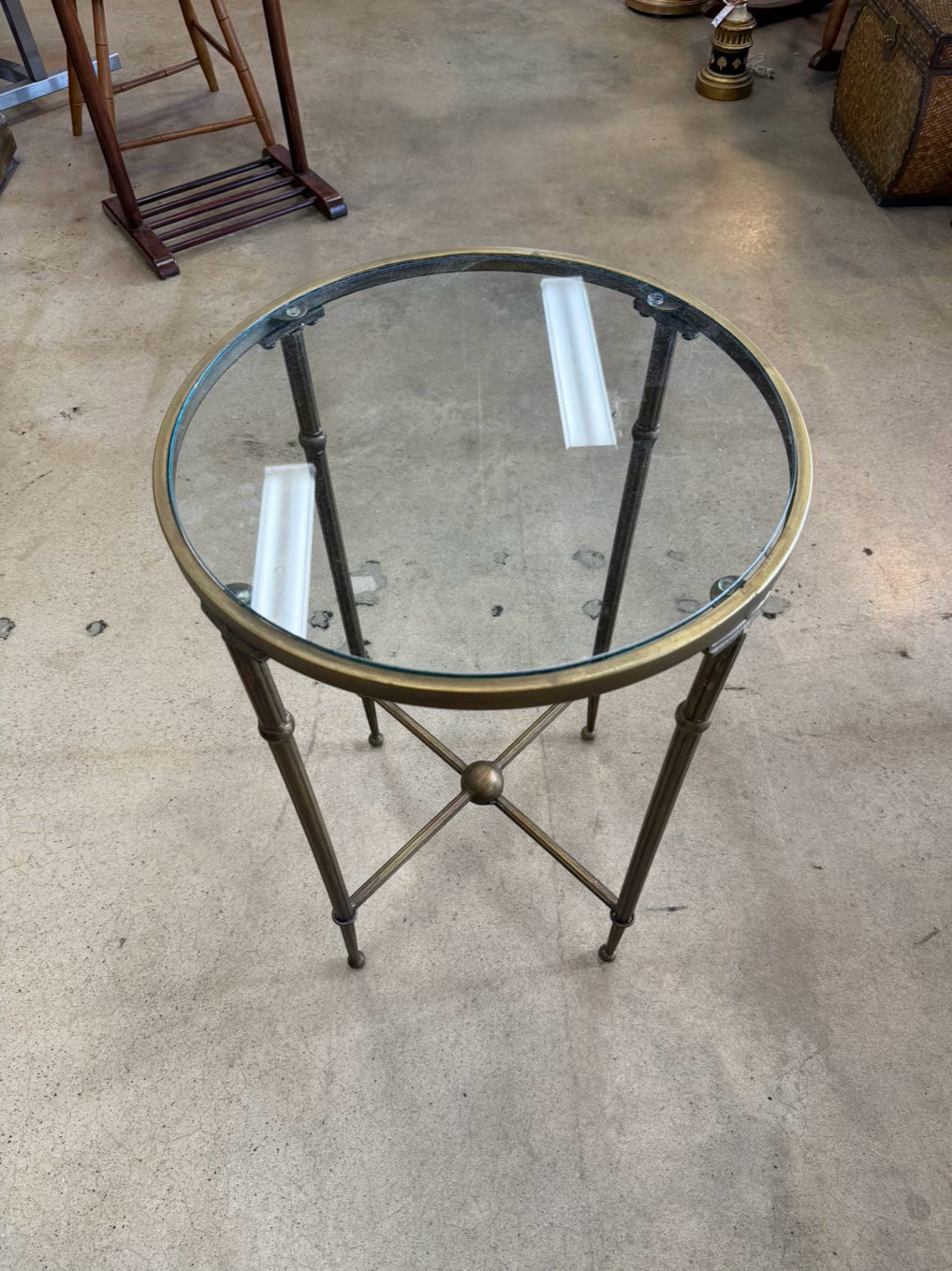 Gold & Clear Metal & Glass Round Occasional Table