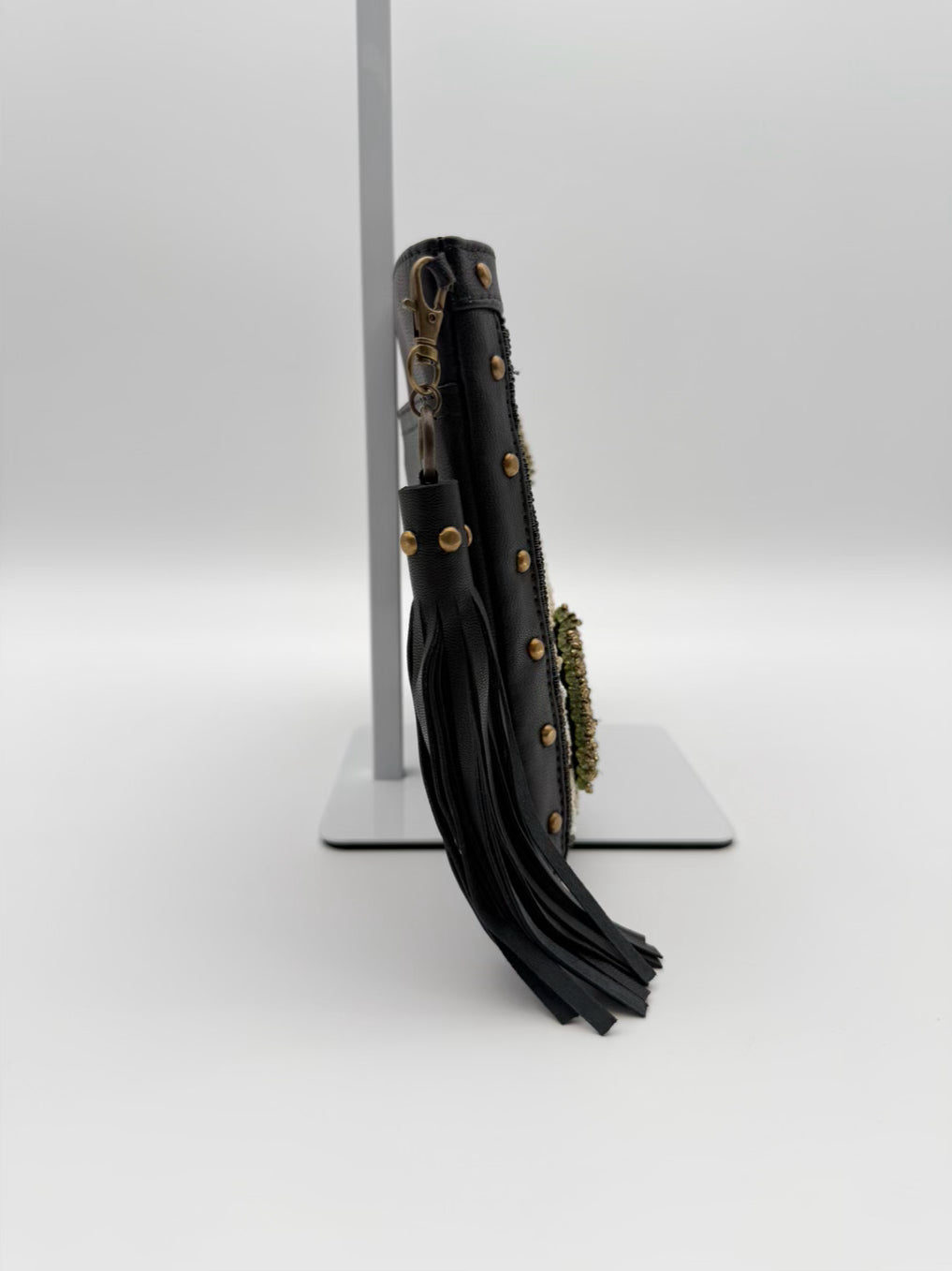 MARY FRANCES Sunshine & Daisies Black, White & Green Leather Beaded Floral Crossbody Bag